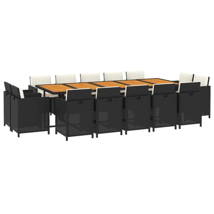 Set Pranzo da Giardino 15 pz con Cuscini in Polyrattan Nero