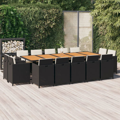Set Pranzo da Giardino 15 pz con Cuscini in Polyrattan Nero