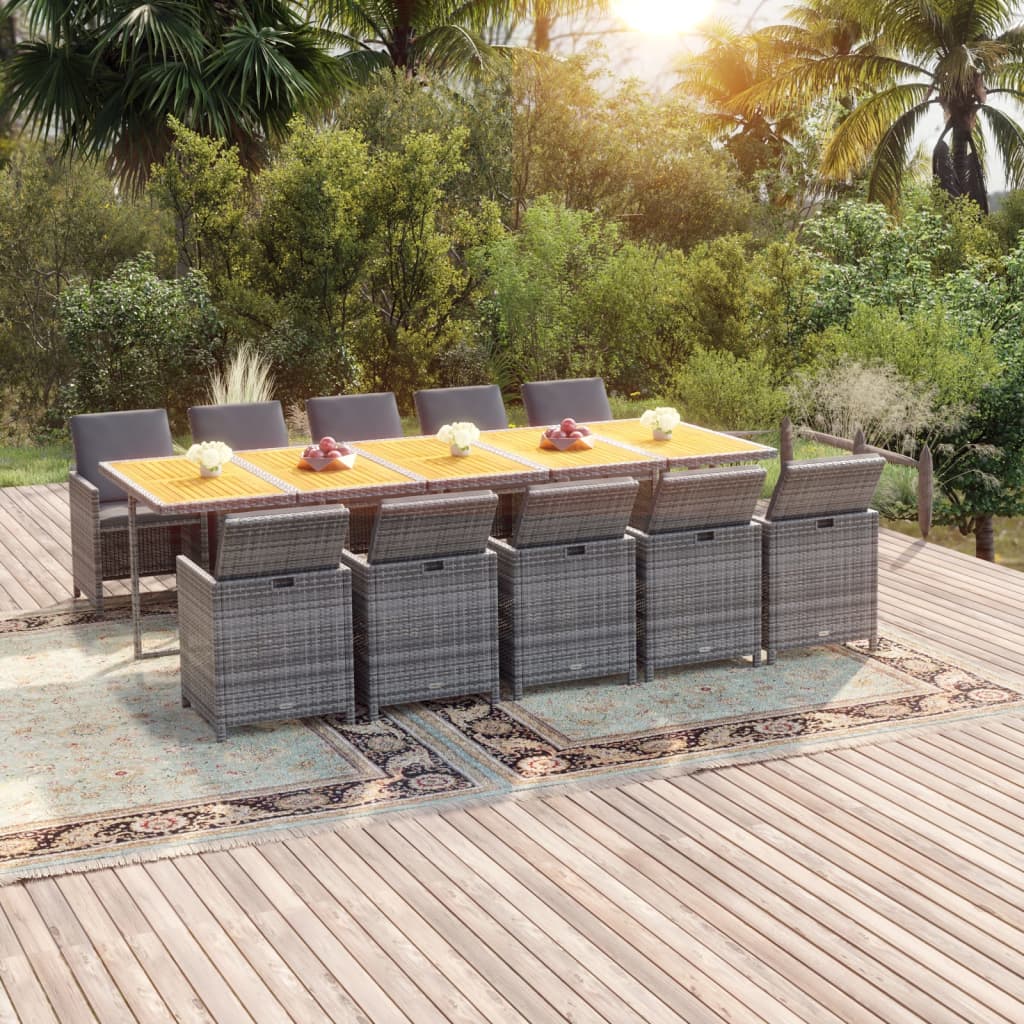 Set Pranzo da Giardino 11 pz con Cuscini in Polyrattan Grigio