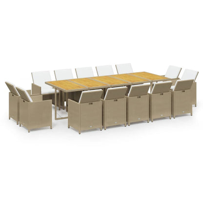 Set da Pranzo da Giardino 15 pz con Cuscini in Polyrattan Beige