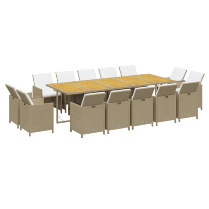 Set da Pranzo da Giardino 15 pz con Cuscini in Polyrattan Beige