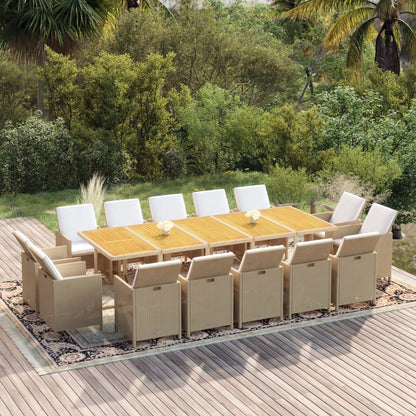 Set da Pranzo da Giardino 15 pz con Cuscini in Polyrattan Beige
