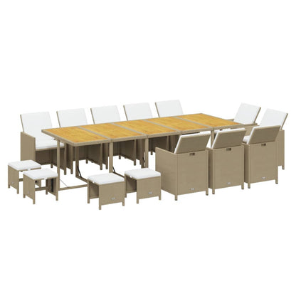 Set da Pranzo da Giardino 15 pz con Cuscini in Polyrattan Beige
