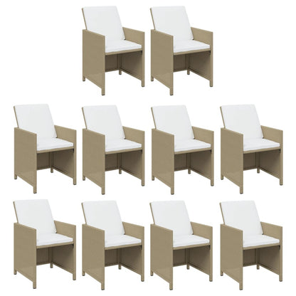 Set da Pranzo da Giardino 15 pz con Cuscini in Polyrattan Beige