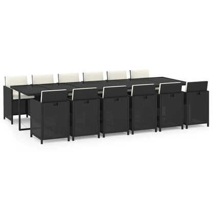 Set da Pranzo per Giardino 13 pz con Cuscini in Polyrattan Nero
