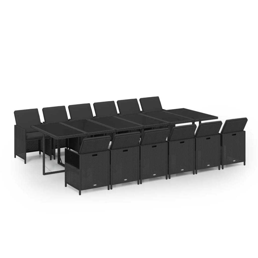 Set da Pranzo per Giardino 13 pz con Cuscini in Polyrattan Nero