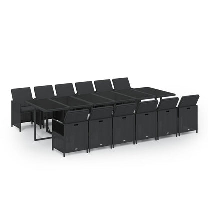 Set da Pranzo per Giardino 13 pz con Cuscini in Polyrattan Nero