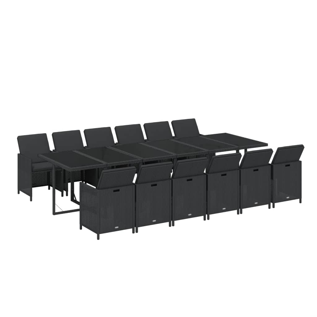 Set da Pranzo per Giardino 13 pz con Cuscini in Polyrattan Nero