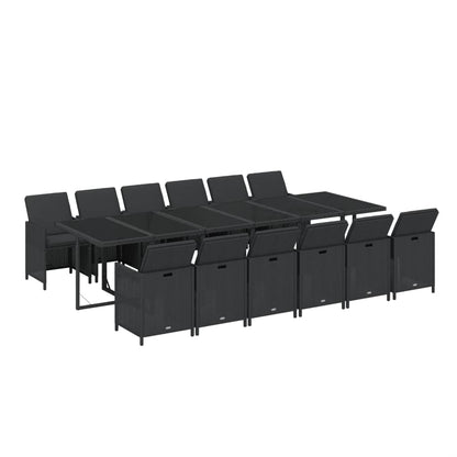 Set da Pranzo per Giardino 13 pz con Cuscini in Polyrattan Nero