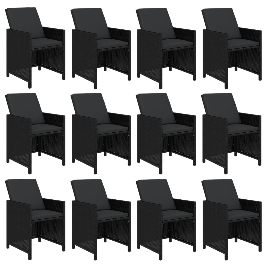 Set da Pranzo per Giardino 13 pz con Cuscini in Polyrattan Nero