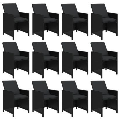 Set da Pranzo per Giardino 13 pz con Cuscini in Polyrattan Nero
