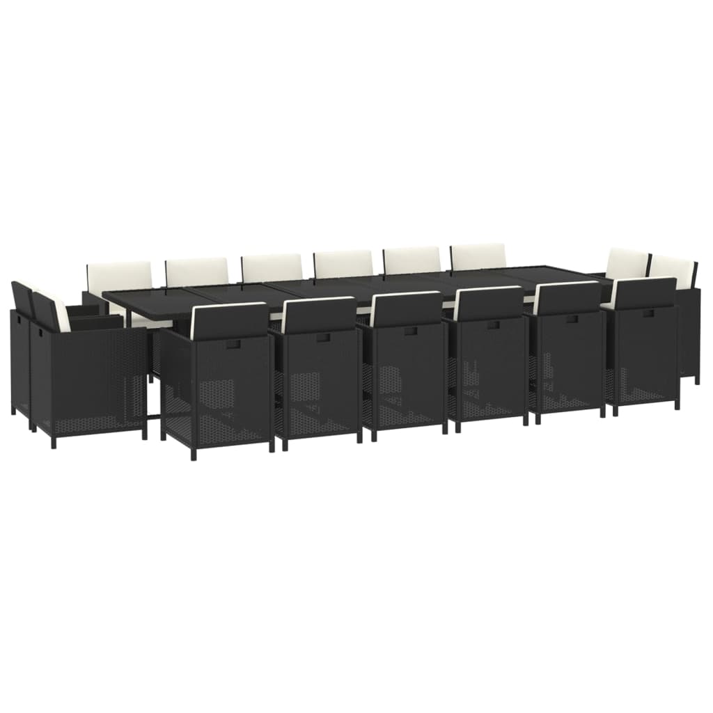 Set da Pranzo per Giardino 17 pz con Cuscini in Polyrattan Nero