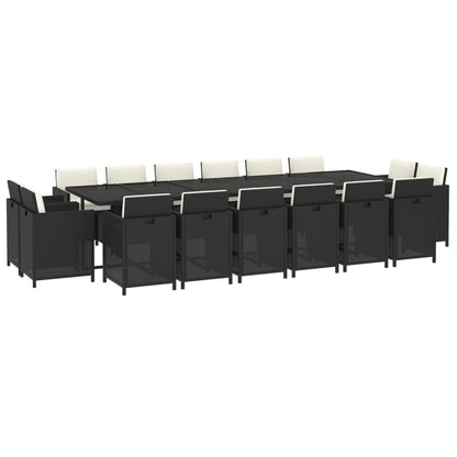 Set da Pranzo per Giardino 17 pz con Cuscini in Polyrattan Nero