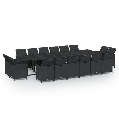Set da Pranzo per Giardino 17 pz con Cuscini in Polyrattan Nero