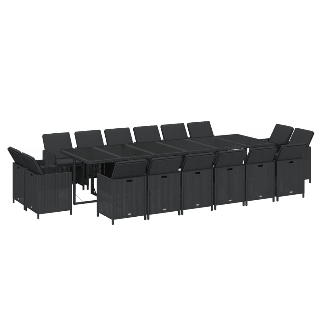 Set da Pranzo per Giardino 17 pz con Cuscini in Polyrattan Nero
