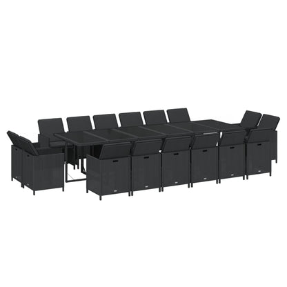 Set da Pranzo per Giardino 17 pz con Cuscini in Polyrattan Nero