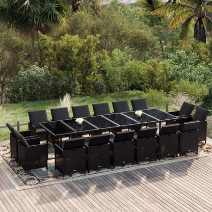 Set da Pranzo per Giardino 17 pz con Cuscini in Polyrattan Nero