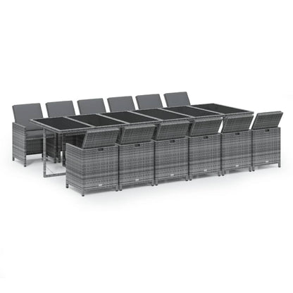 Set da Pranzo per Giardino 13 pz con Cuscini Polyrattan Grigio