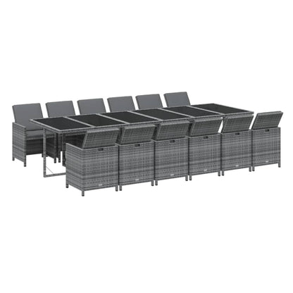 Set da Pranzo per Giardino 13 pz con Cuscini Polyrattan Grigio