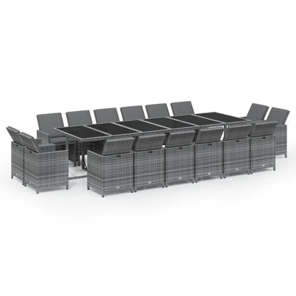 Set da Pranzo per Giardino 17 pz con Cuscini Polyrattan Grigio