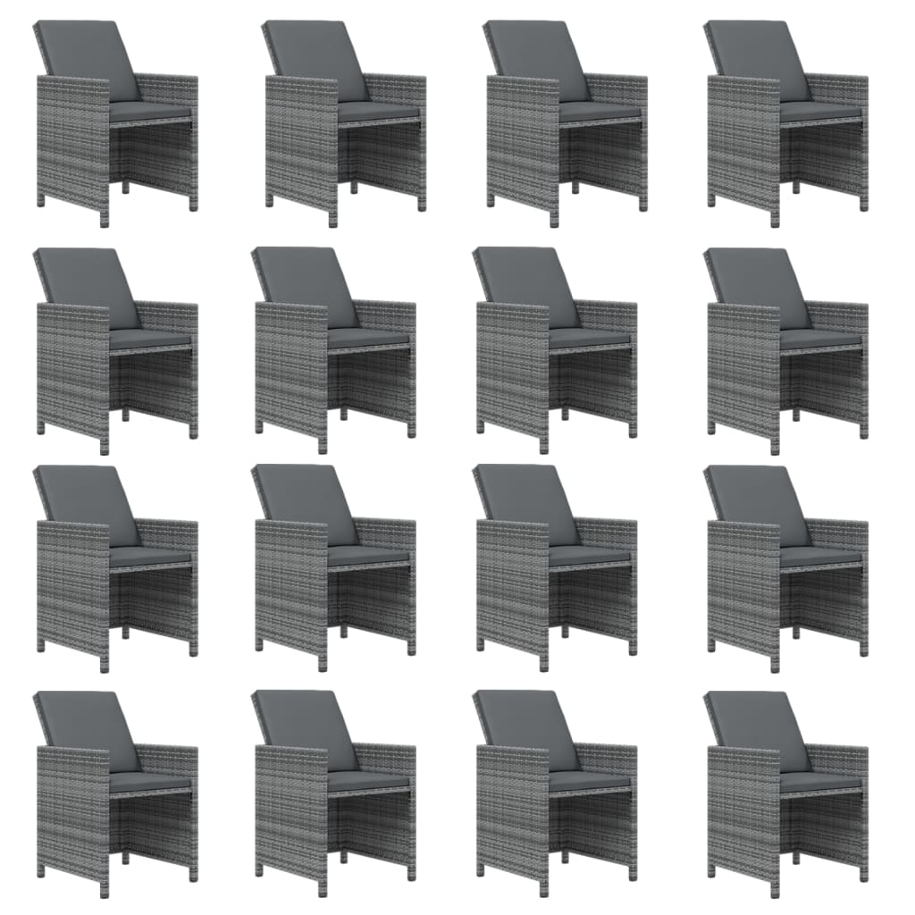 Set da Pranzo per Giardino 17 pz con Cuscini Polyrattan Grigio