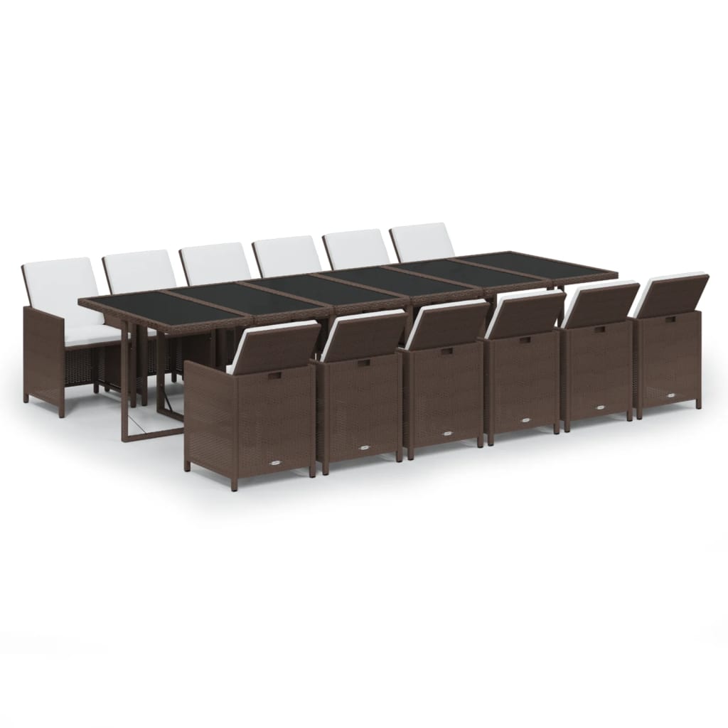 Set da Pranzo per Giardino 13 pz con Cuscini Polyrattan Marrone