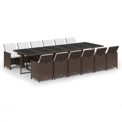 Set da Pranzo per Giardino 13 pz con Cuscini Polyrattan Marrone