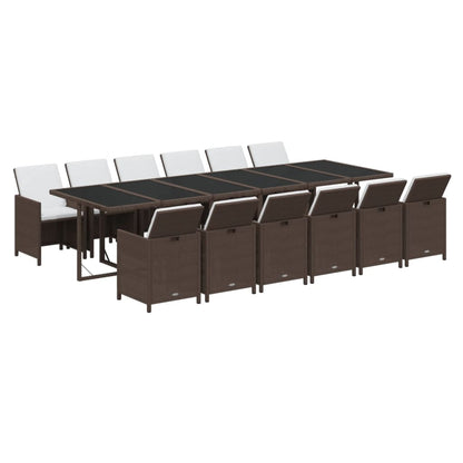 Set da Pranzo per Giardino 13 pz con Cuscini Polyrattan Marrone