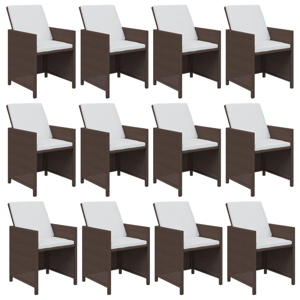 Set da Pranzo per Giardino 13 pz con Cuscini Polyrattan Marrone