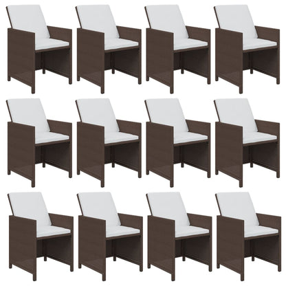 Set da Pranzo per Giardino 13 pz con Cuscini Polyrattan Marrone