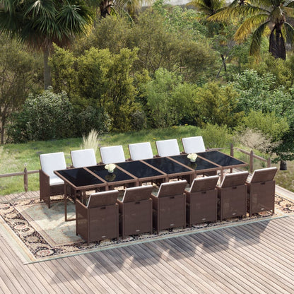 Set da Pranzo per Giardino 13 pz con Cuscini Polyrattan Marrone
