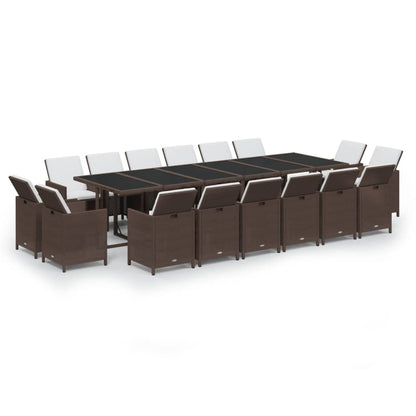 Set da Pranzo per Giardino 17 pz con Cuscini Polyrattan Marrone