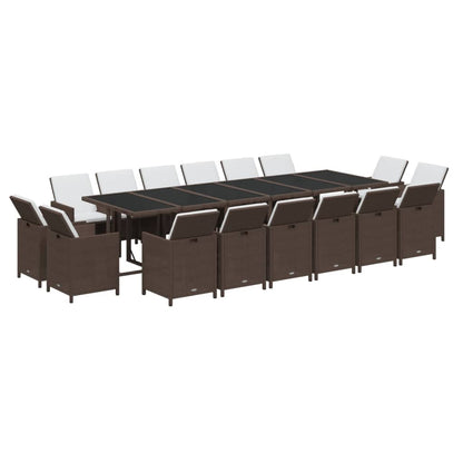 Set da Pranzo per Giardino 17 pz con Cuscini Polyrattan Marrone