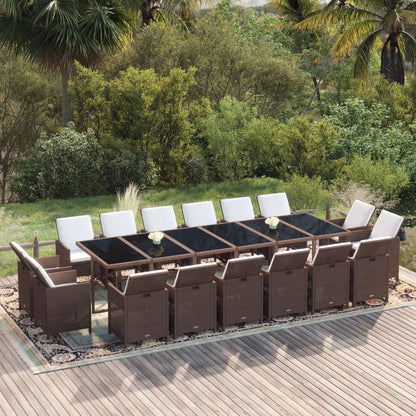 Set da Pranzo per Giardino 17 pz con Cuscini Polyrattan Marrone