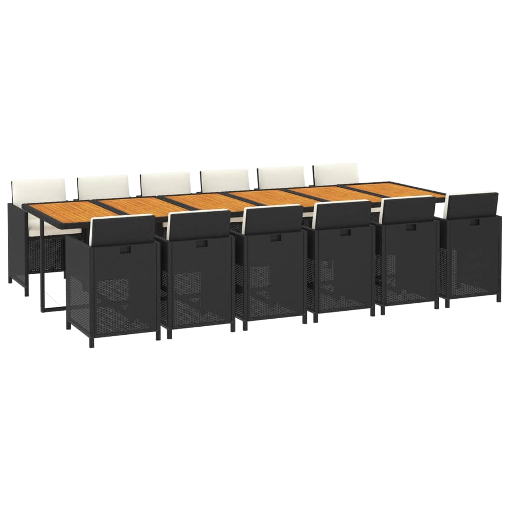 Set da Pranzo per Giardino 13 pz con Cuscini in Polyrattan Nero