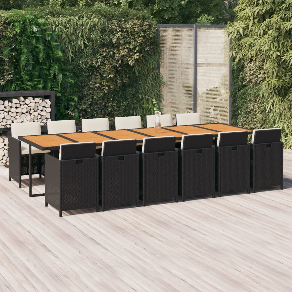 Set da Pranzo per Giardino 13 pz con Cuscini in Polyrattan Nero