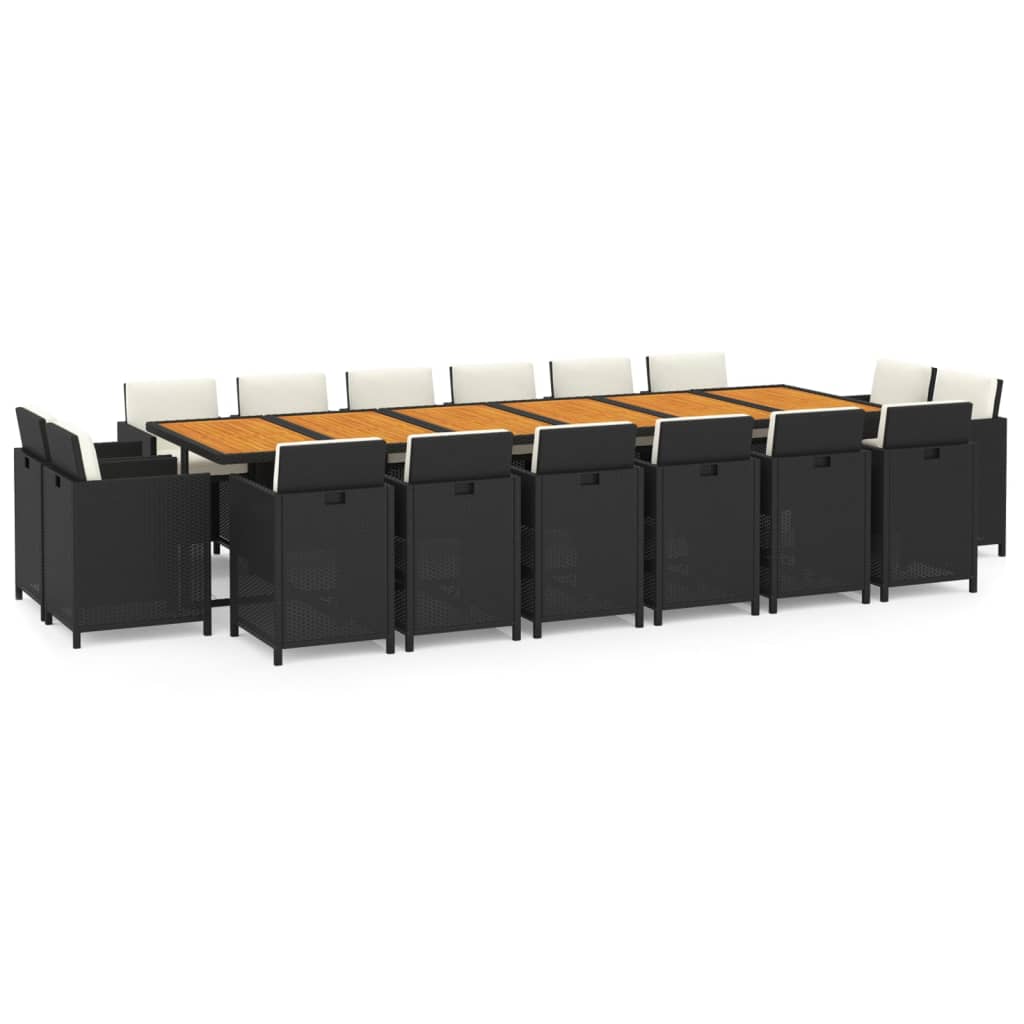 Set da Pranzo per Giardino 17 pz con Cuscini in Polyrattan Nero