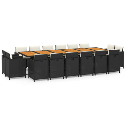 Set da Pranzo per Giardino 17 pz con Cuscini in Polyrattan Nero