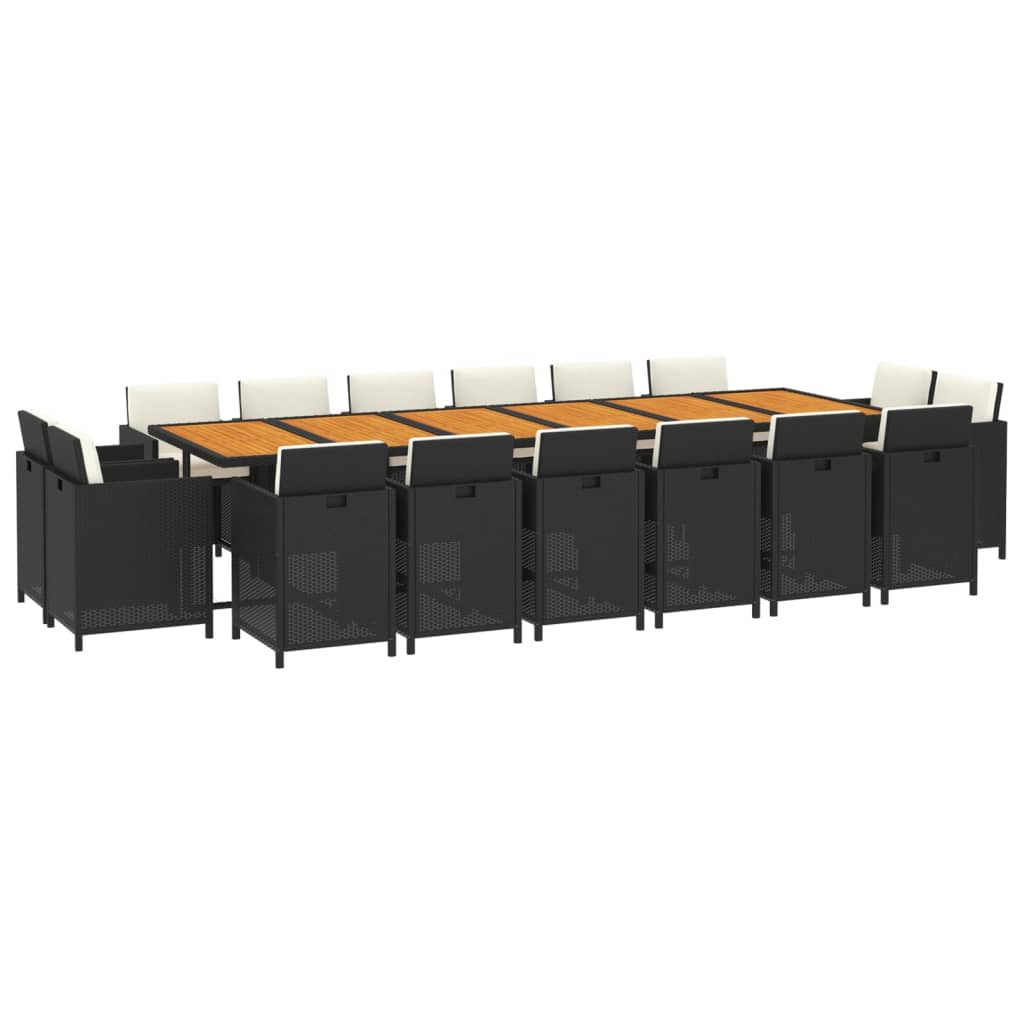 Set da Pranzo per Giardino 17 pz con Cuscini in Polyrattan Nero
