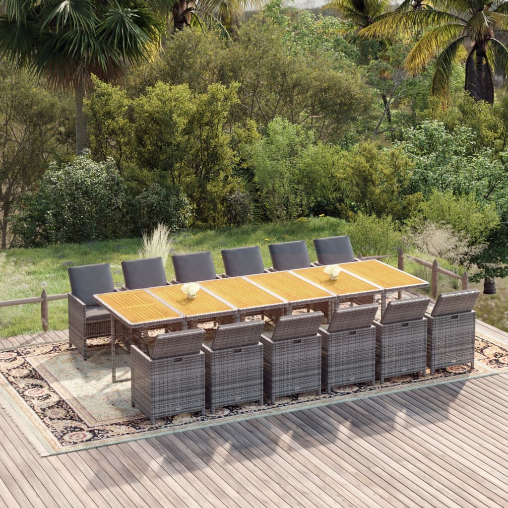 Set da Pranzo per Giardino 13 pz con Cuscini Polyrattan Grigio