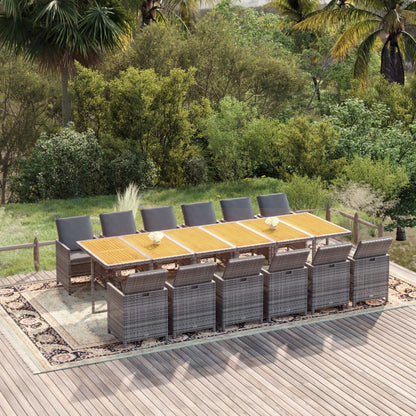 Set da Pranzo per Giardino 13 pz con Cuscini Polyrattan Grigio