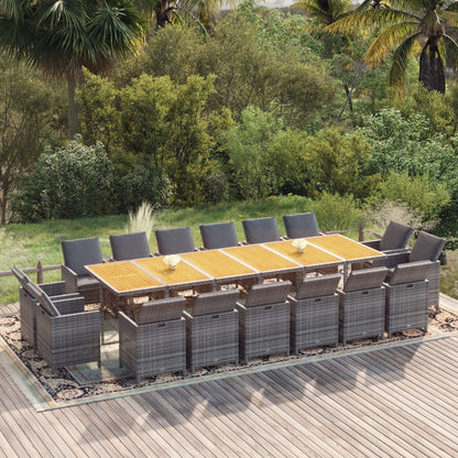 Set da Pranzo per Giardino 17 pz con Cuscini Polyrattan Grigio