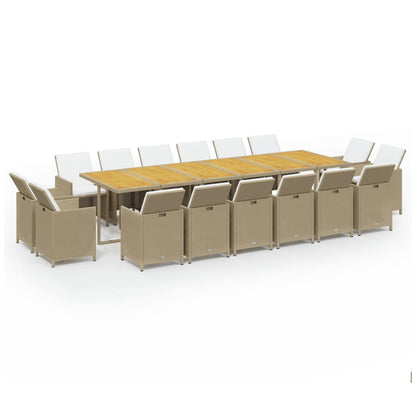 Set da Pranzo per Giardino 17pz con Cuscini in Polyrattan Beige