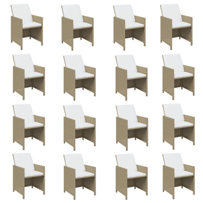 Set da Pranzo per Giardino 17pz con Cuscini in Polyrattan Beige