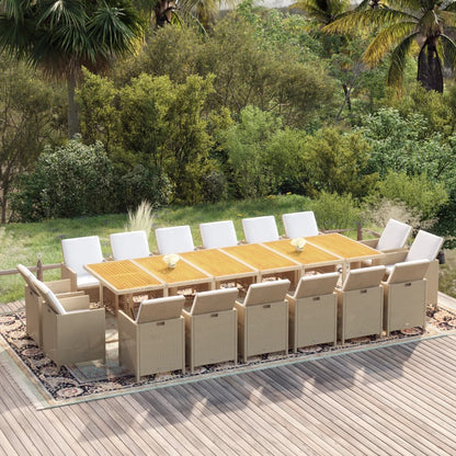 Set da Pranzo per Giardino 17pz con Cuscini in Polyrattan Beige