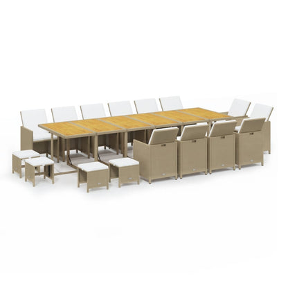 Set da Pranzo per Giardino 17pz con Cuscini in Polyrattan Beige