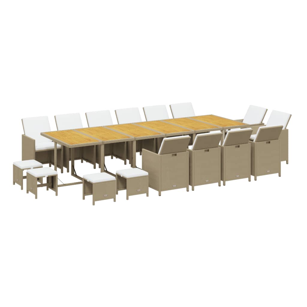 Set da Pranzo per Giardino 17pz con Cuscini in Polyrattan Beige