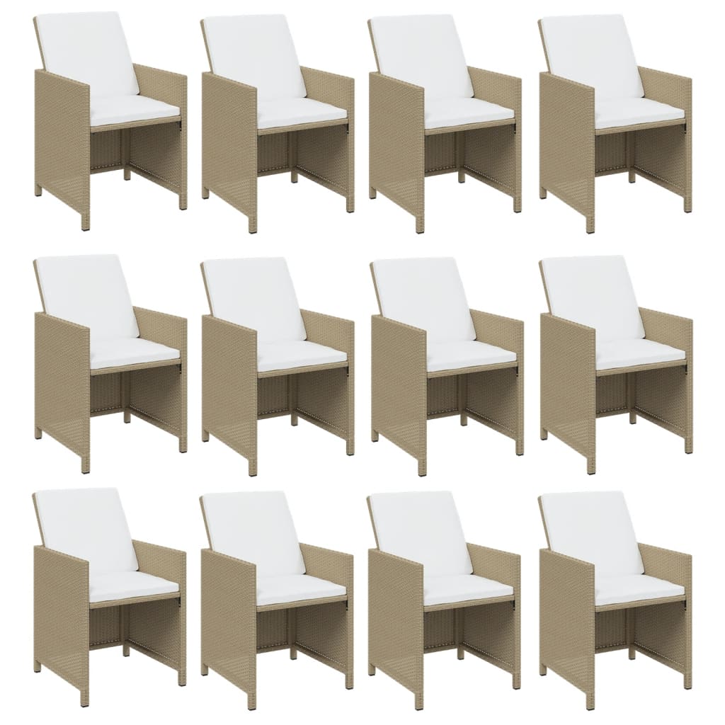 Set da Pranzo per Giardino 17pz con Cuscini in Polyrattan Beige