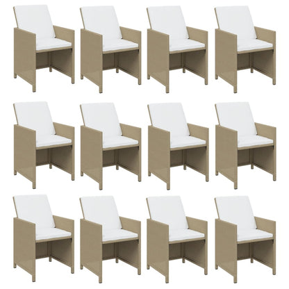 Set da Pranzo per Giardino 17pz con Cuscini in Polyrattan Beige