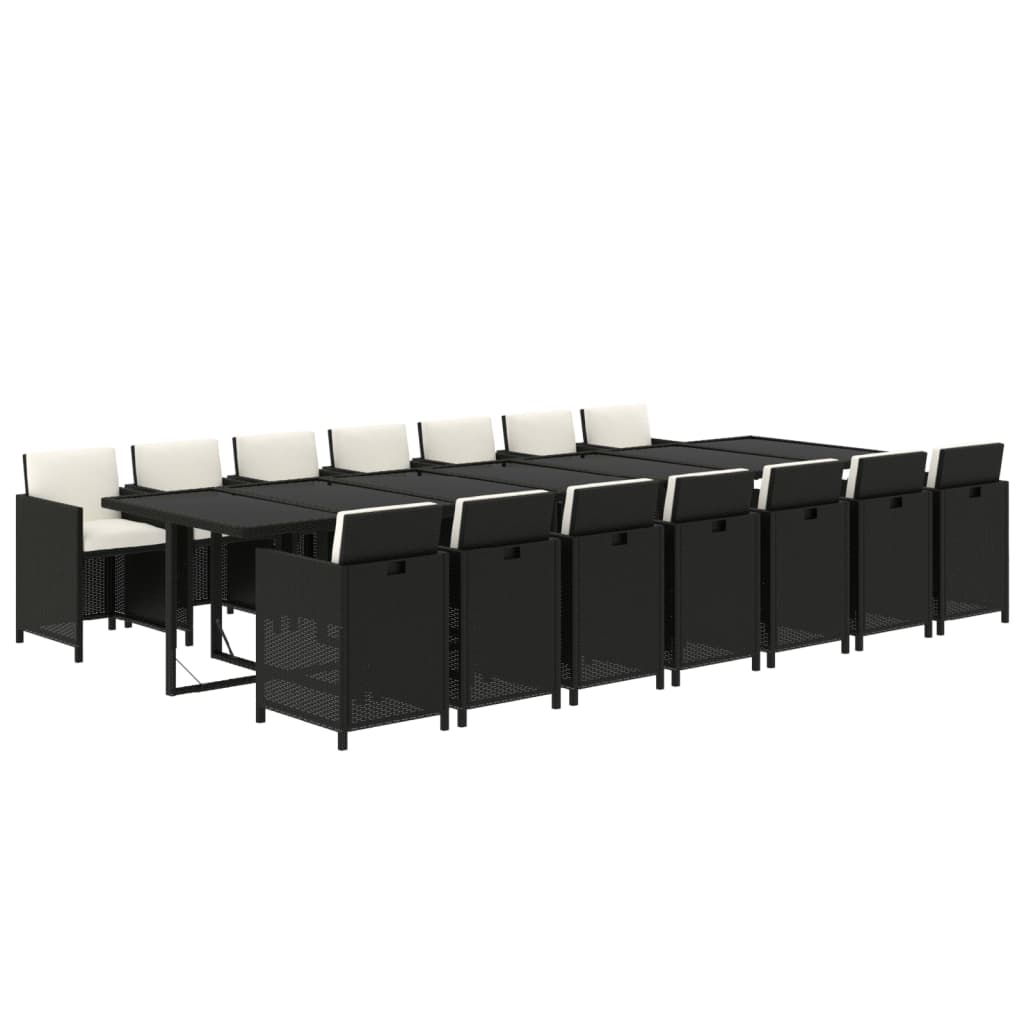 Set Pranzo da Giardino 15 pz con Cuscini in Polyrattan Nero
